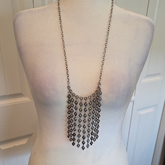 Boho Necklace Diamond Pattern Bib Style Silver With Amber & Turquoise Color - Picture 5 of 5